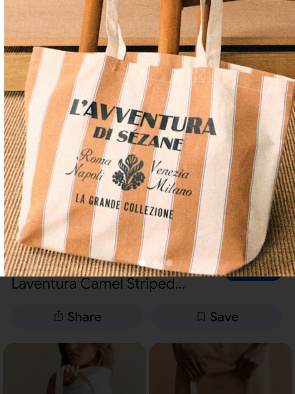 NWOT Sezane L'Avventura Camel and White Striped Canvas Tote